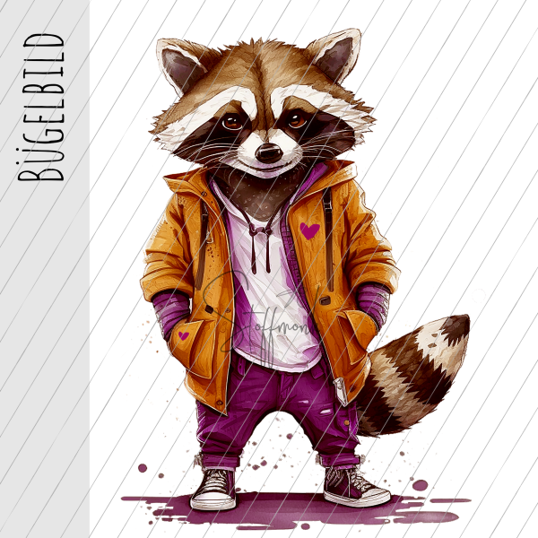 Bügelbild - " Racoon - magenta "